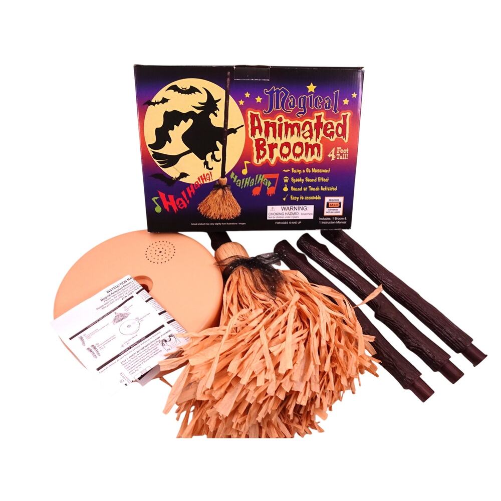 4' Magical Animated Witch's Broom *SEE VIDEO* Sound Halloween Haunted House Prop